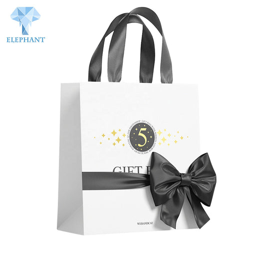 Custom Best Quality Commercial Reusable Paper Bags With Your Own Logo Thank You Wedding White Craft Paper Bag With Ribbon